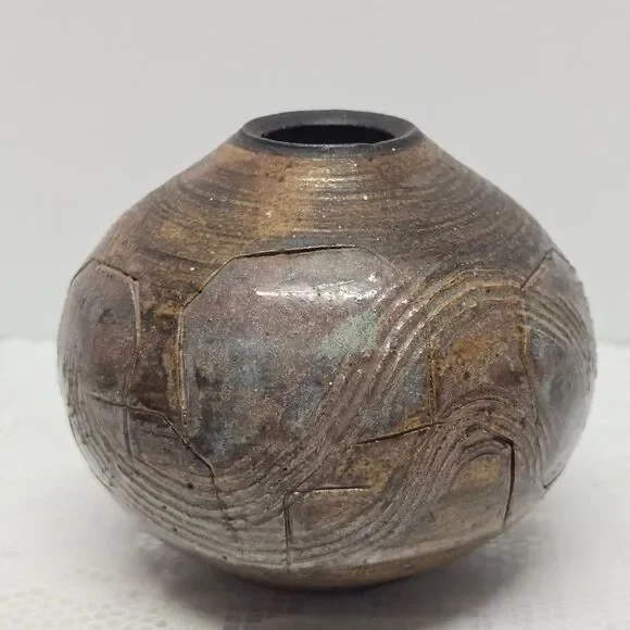 Vintage Studio Pottery Brown Textured Small Vase Rustic Cottage MCM Boho - Picture 2 of 10